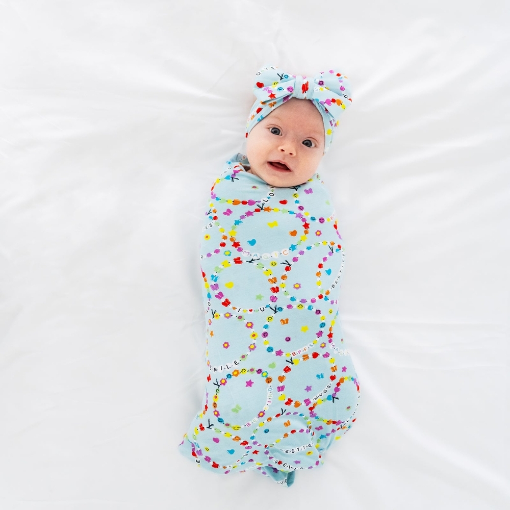 NIB Little Sleepies Friends Forever Swaddle & Luxe Bow Headband Set